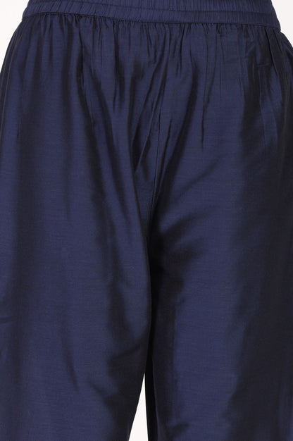 Navy Blue Solid Straight Ankle Length Pants