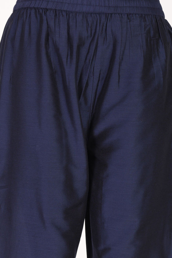Navy Blue Solid Straight Ankle Length Pants