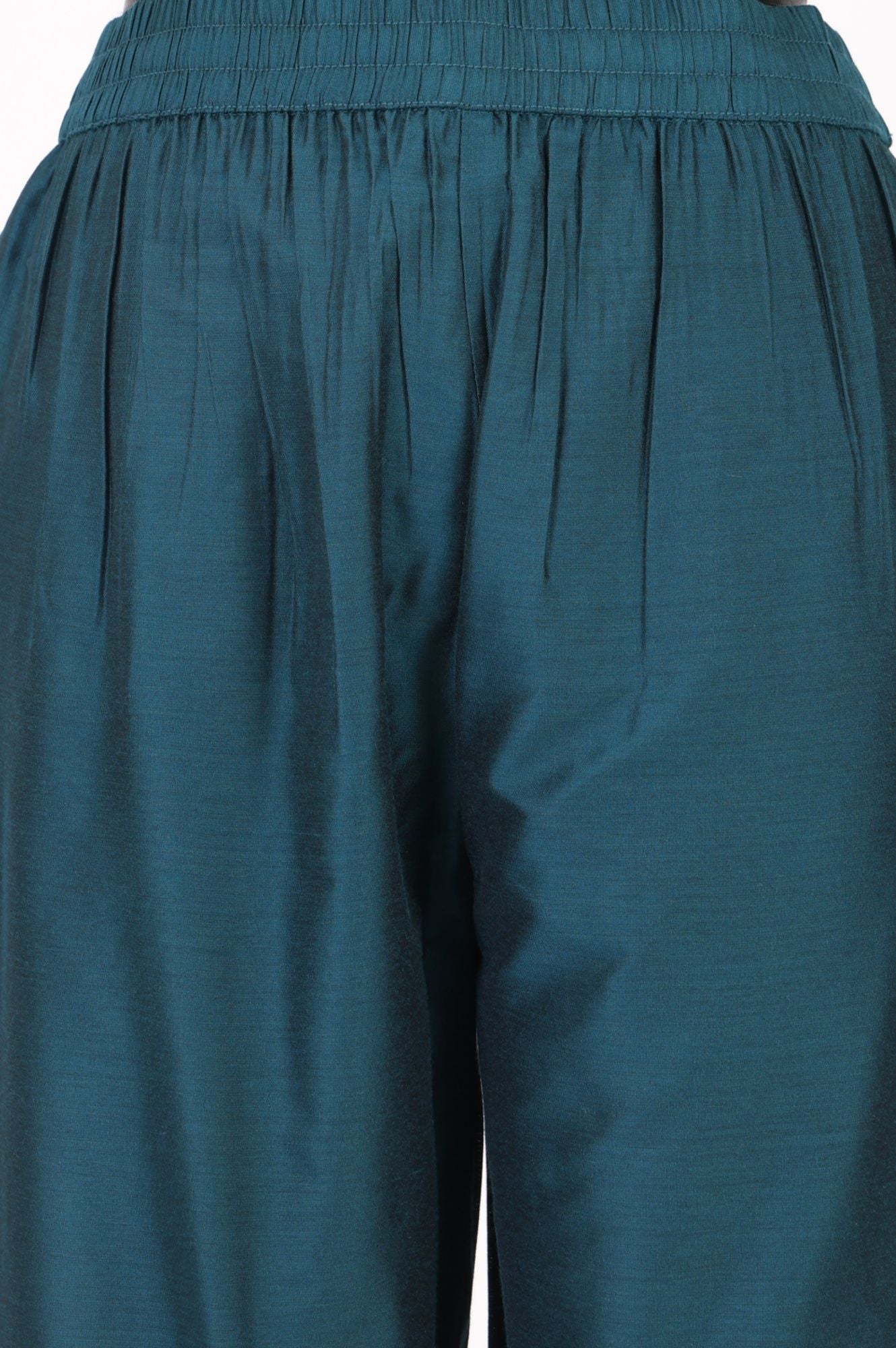 Teal Solid Ankle Length Pants