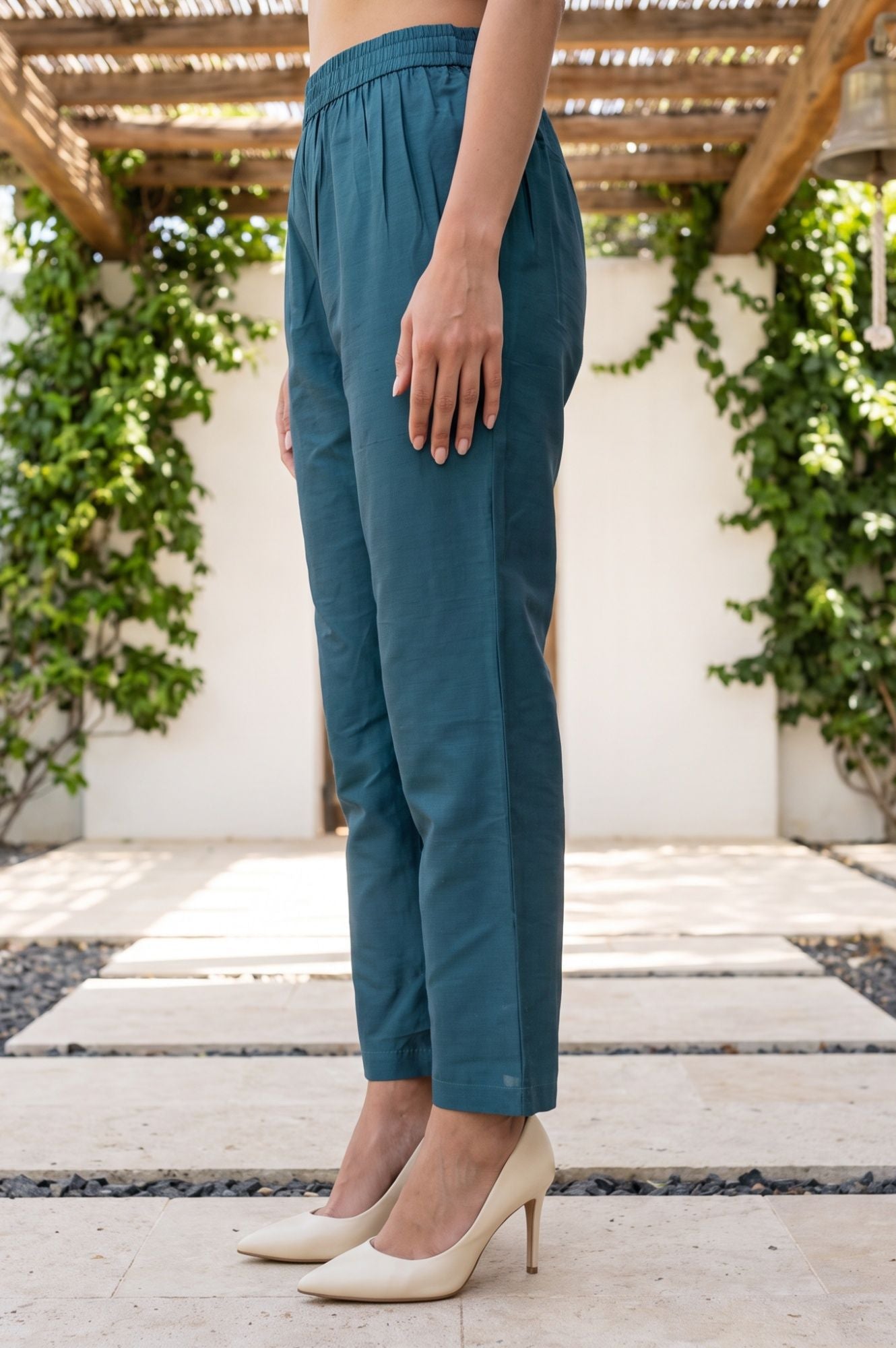 Teal Solid Ps Straight Fit Ankle Length Pants