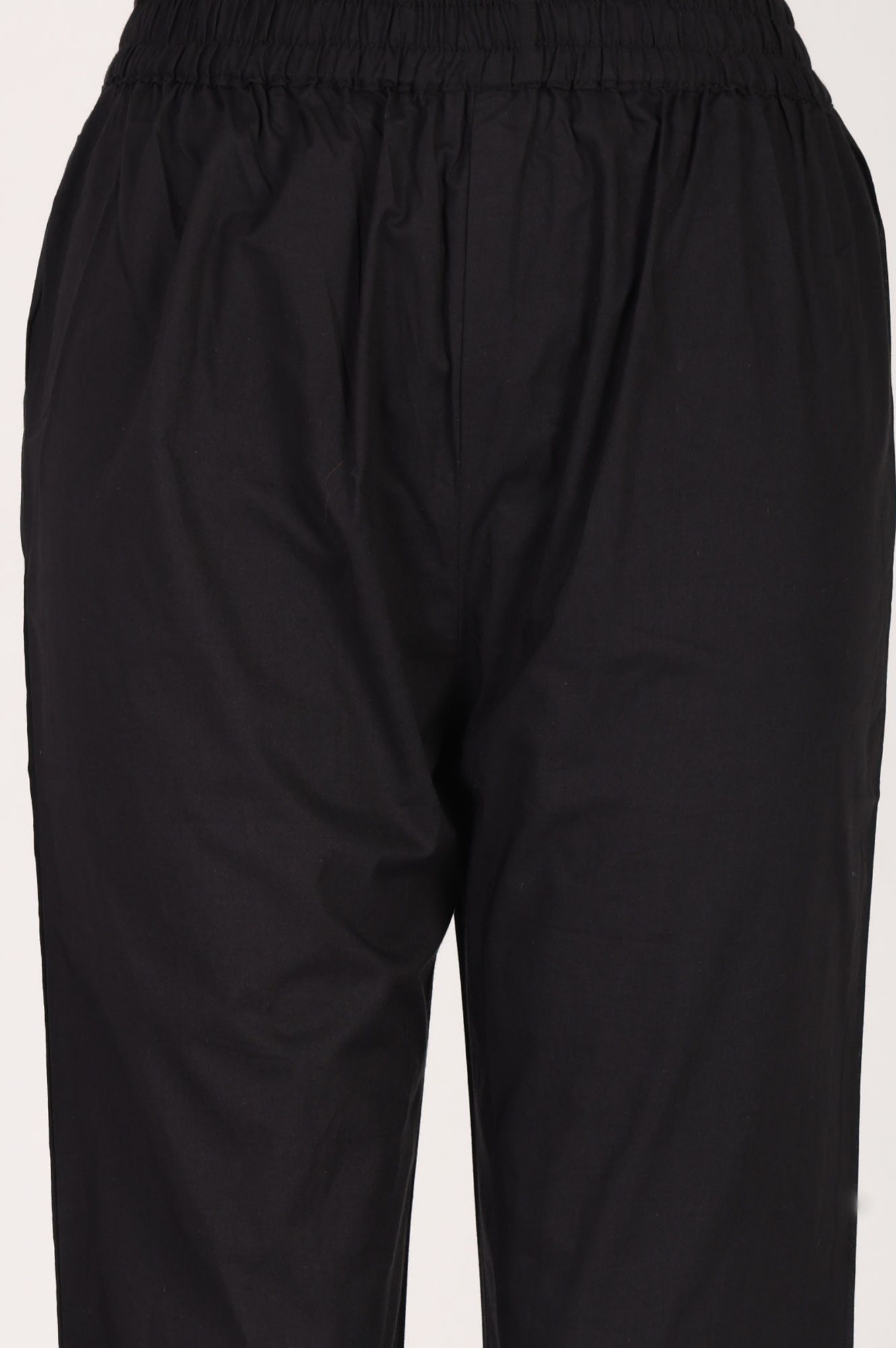 Black Solid Pure Cotton Straight Fit Ankle Length Pants