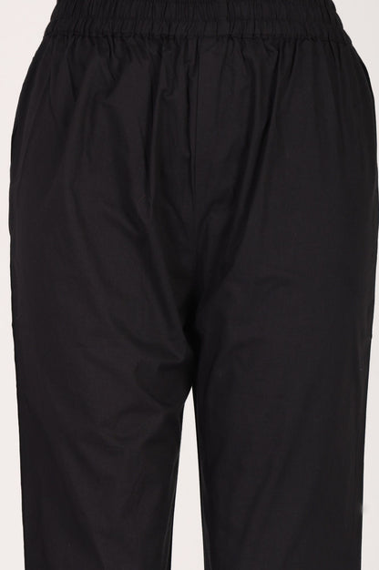 Black Solid Pure Cotton Straight Fit Ankle Length Pants