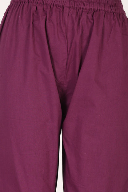 Purple Solid Pure Cotton Straight Fit Ankle Length Straight Pants