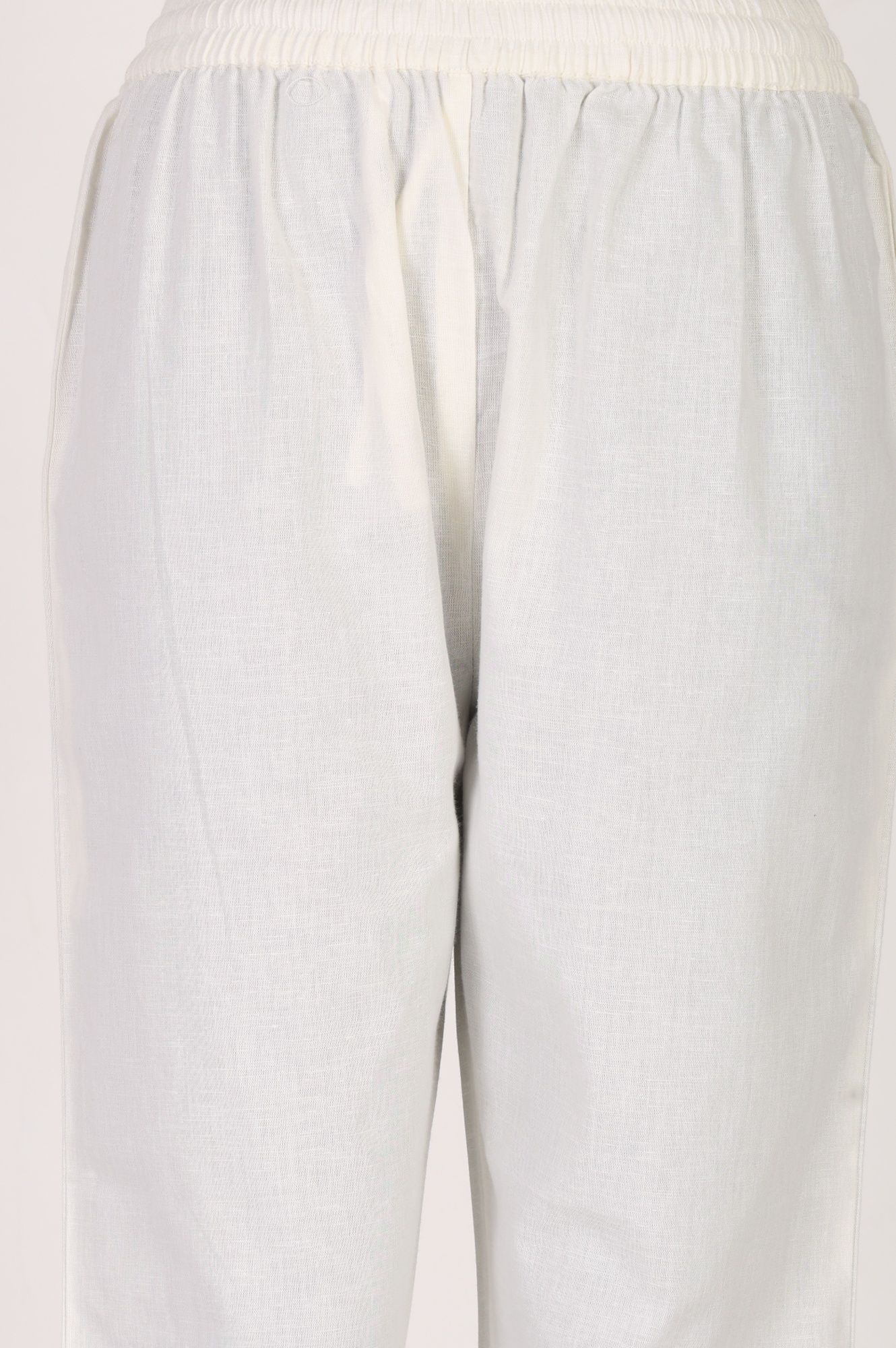 White Solid Pure Cotton Straight Fit Ankle Length Straight Pants