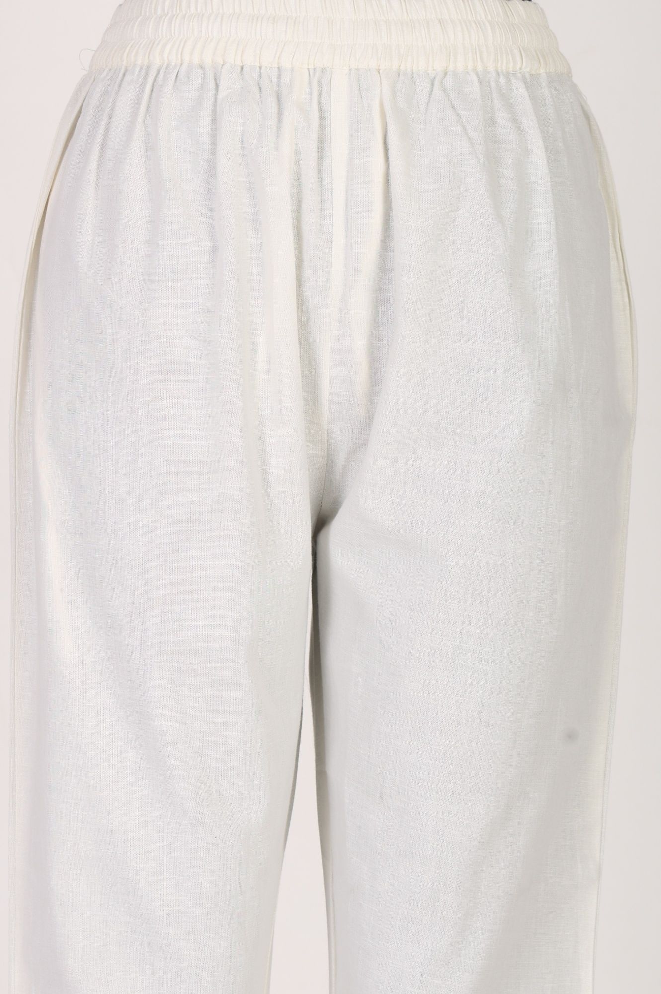 White Solid Pure Cotton Straight Fit Ankle Length Straight Pants
