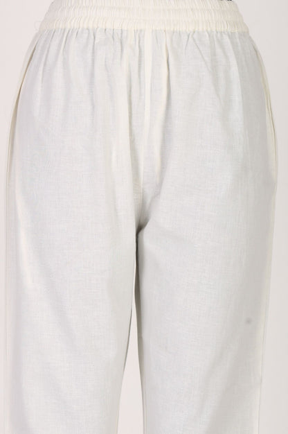 White Solid Pure Cotton Straight Fit Ankle Length Straight Pants