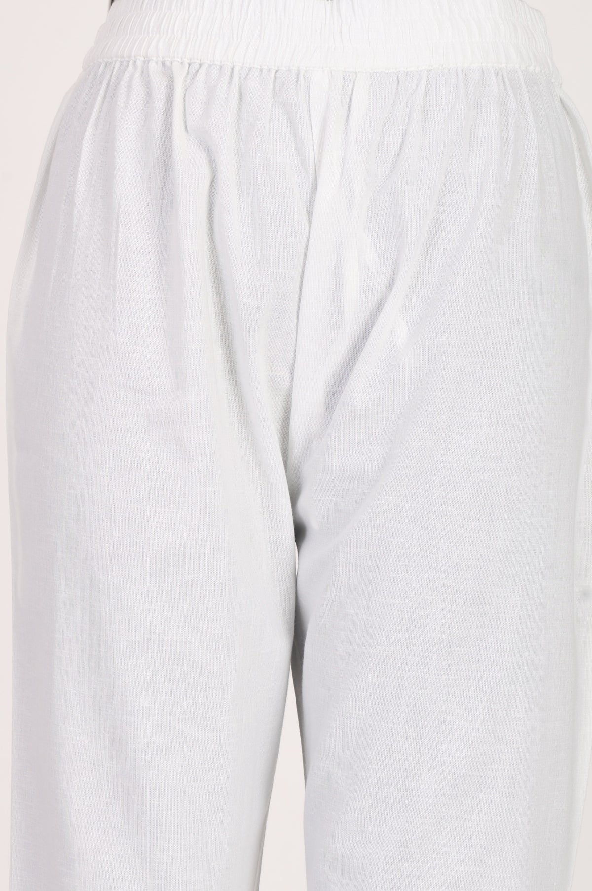 Solid Cotton Flax Straight Fit Crop Mid Rise Pants