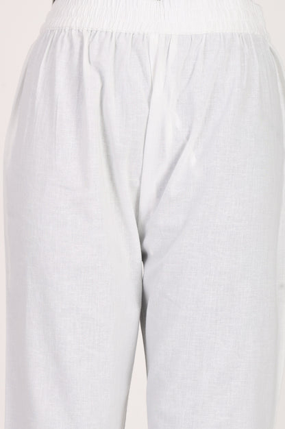 Solid Cotton Flax Straight Fit Crop Mid Rise Pants