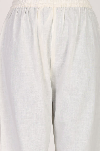 Off White Cotton Flax Mid Rise Straight Pants