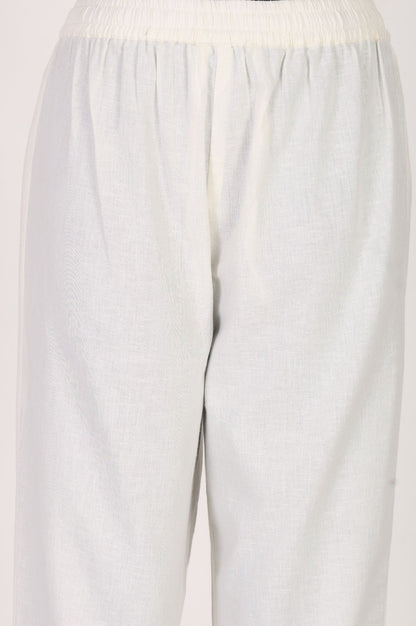 White Solid Cotton Flax Straight Fit Ankle Length Straight Pants