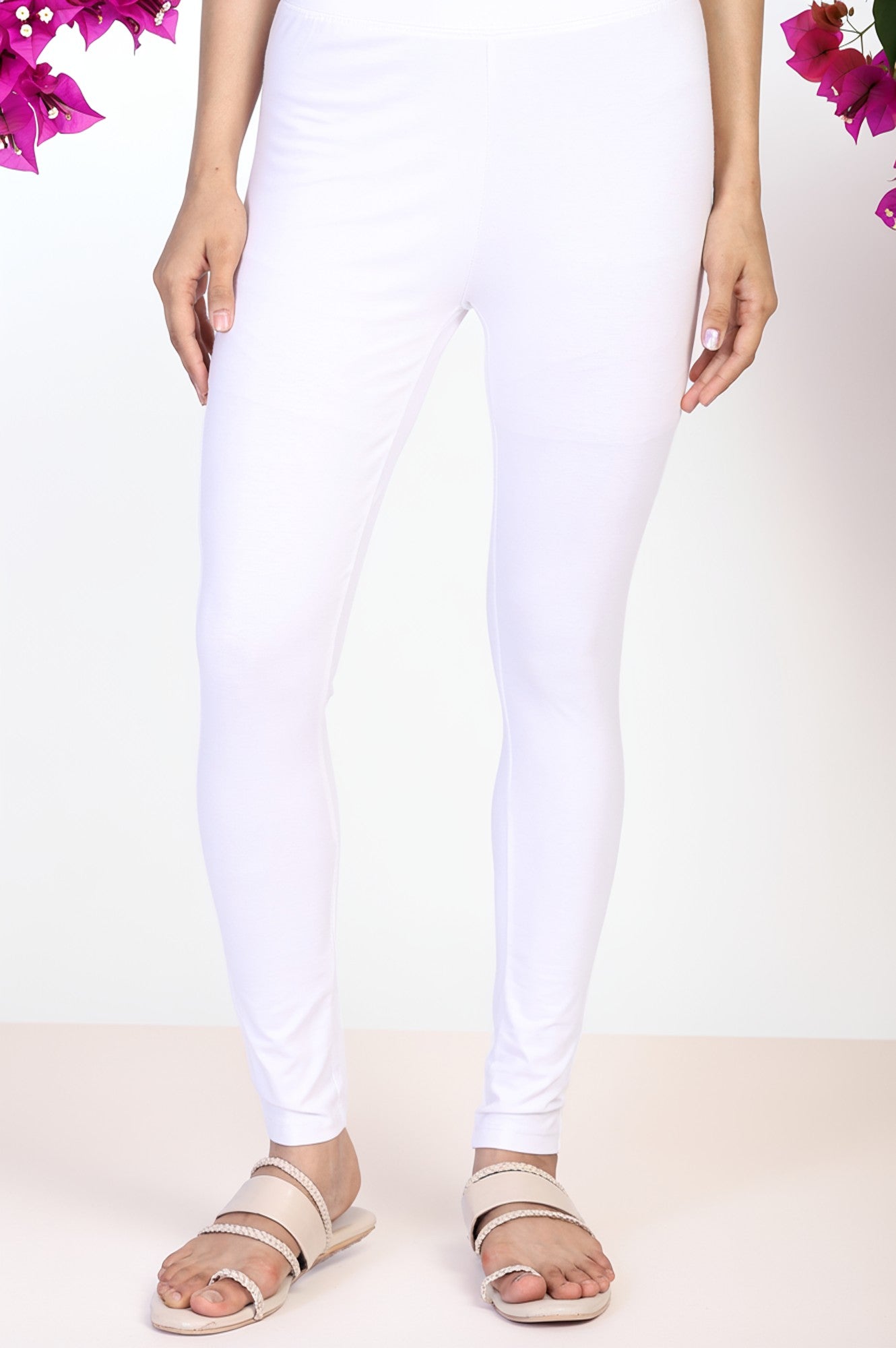 White Solid Skinny Cotton Tights