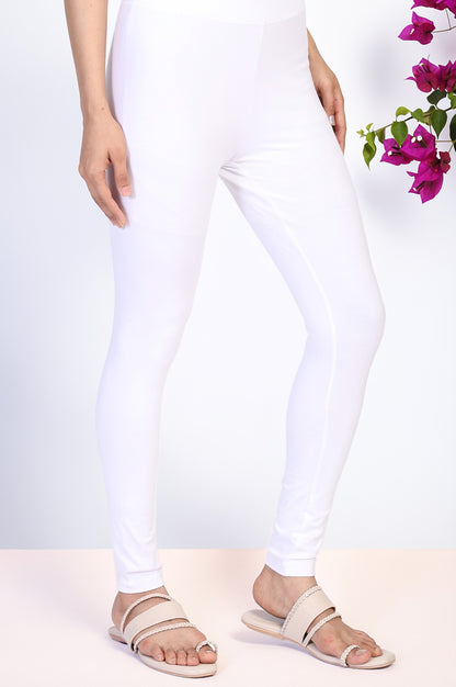 White Solid Skinny Cotton Tights