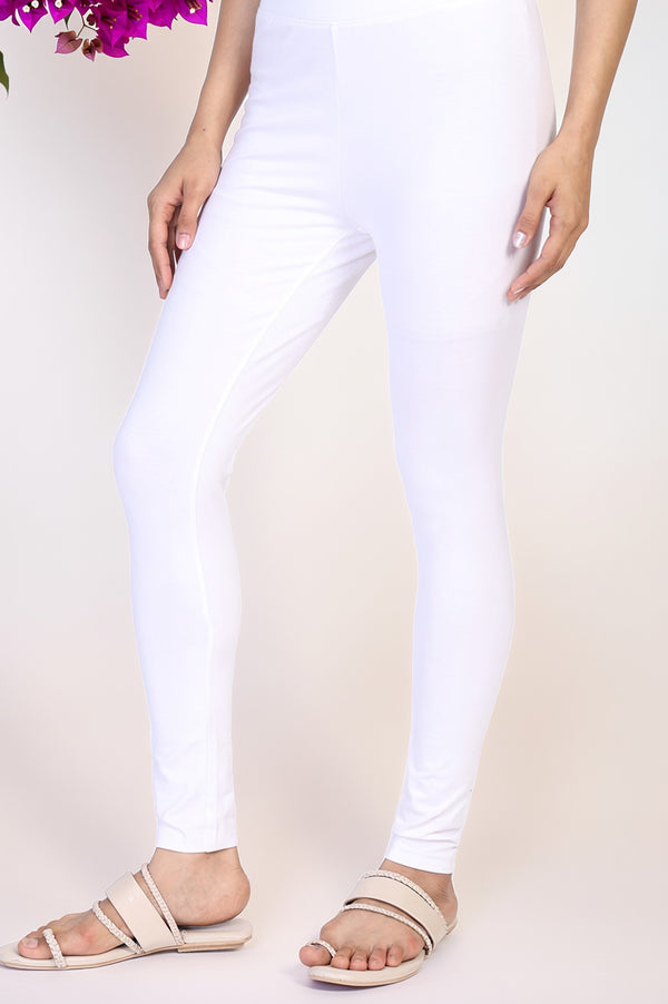 White Solid Skinny Cotton Tights