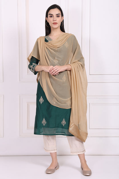 Gold Solid Sequined Chiffon Dupatta