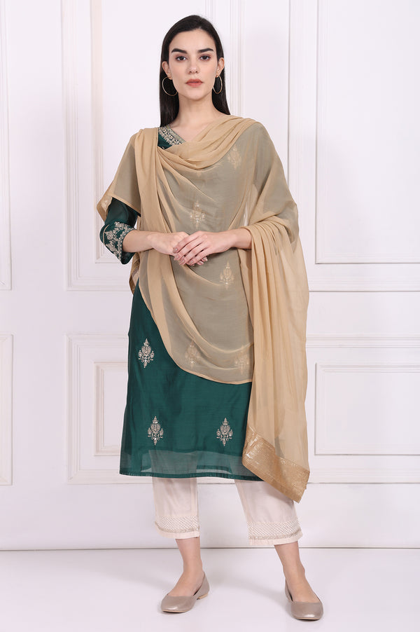 Gold Solid Sequined Chiffon Dupatta
