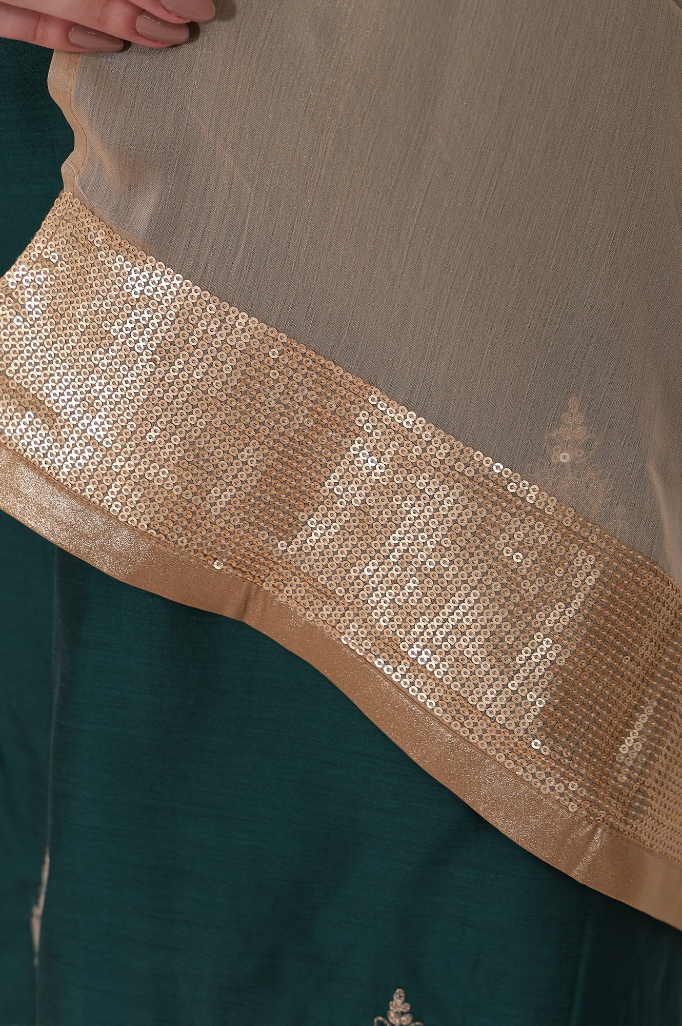 Gold Solid Sequined Chiffon Dupatta