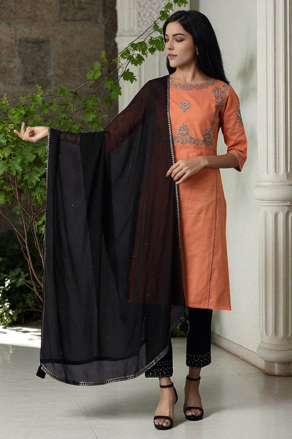 Black Chiffon Tassel Dupatta with Printed Border