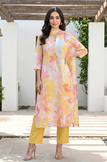 Multicolor Floral Printed Semi Sheer Dupatta