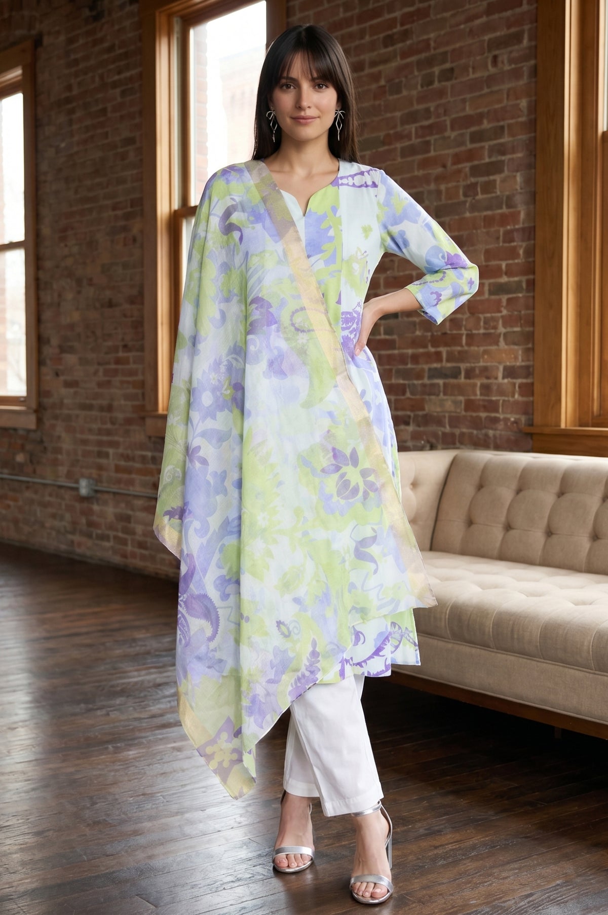 Multicolor Floral Printed Semi Sheer Dupatta - WFS