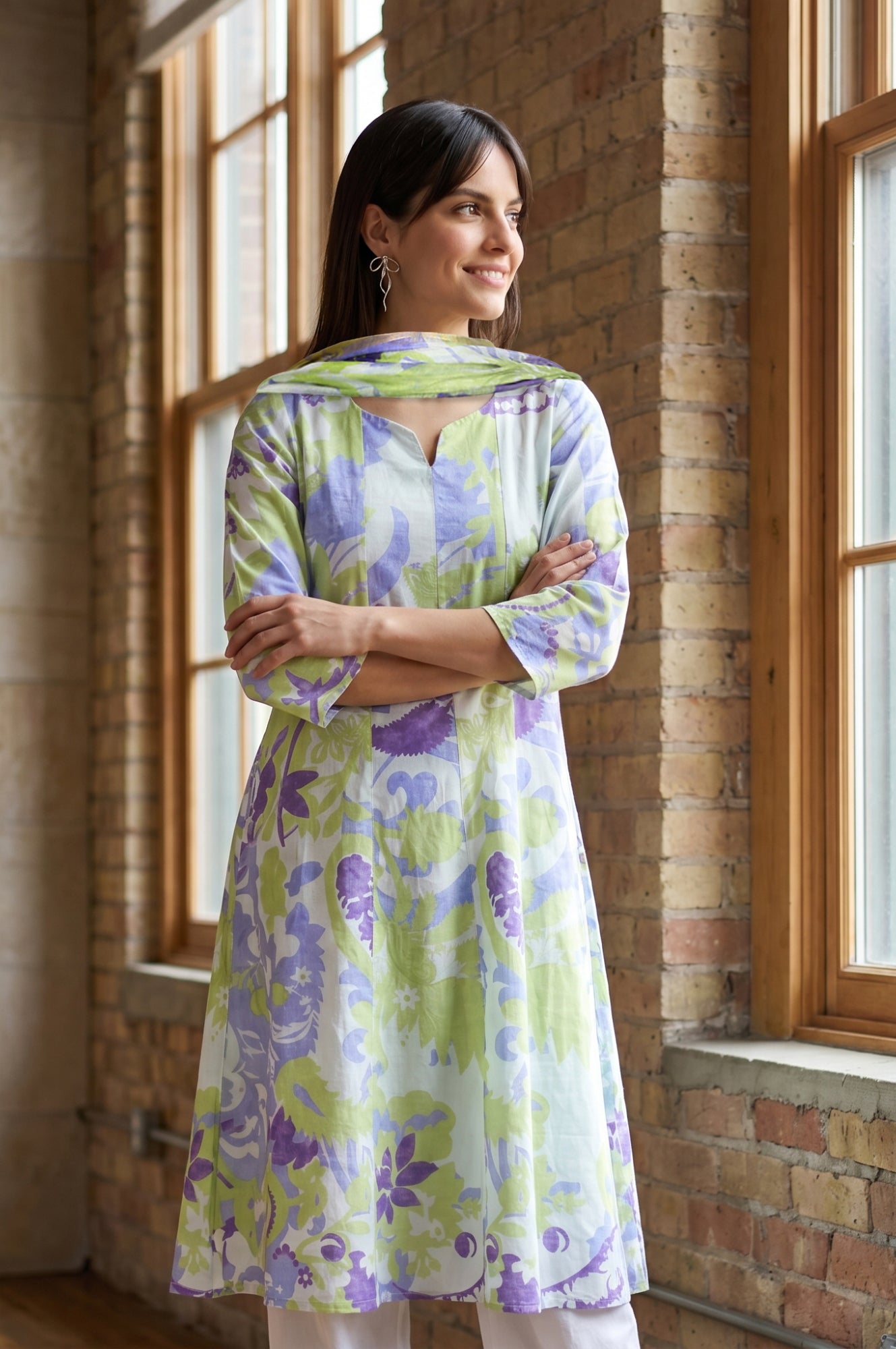 Multicolor Floral Printed Semi Sheer Dupatta