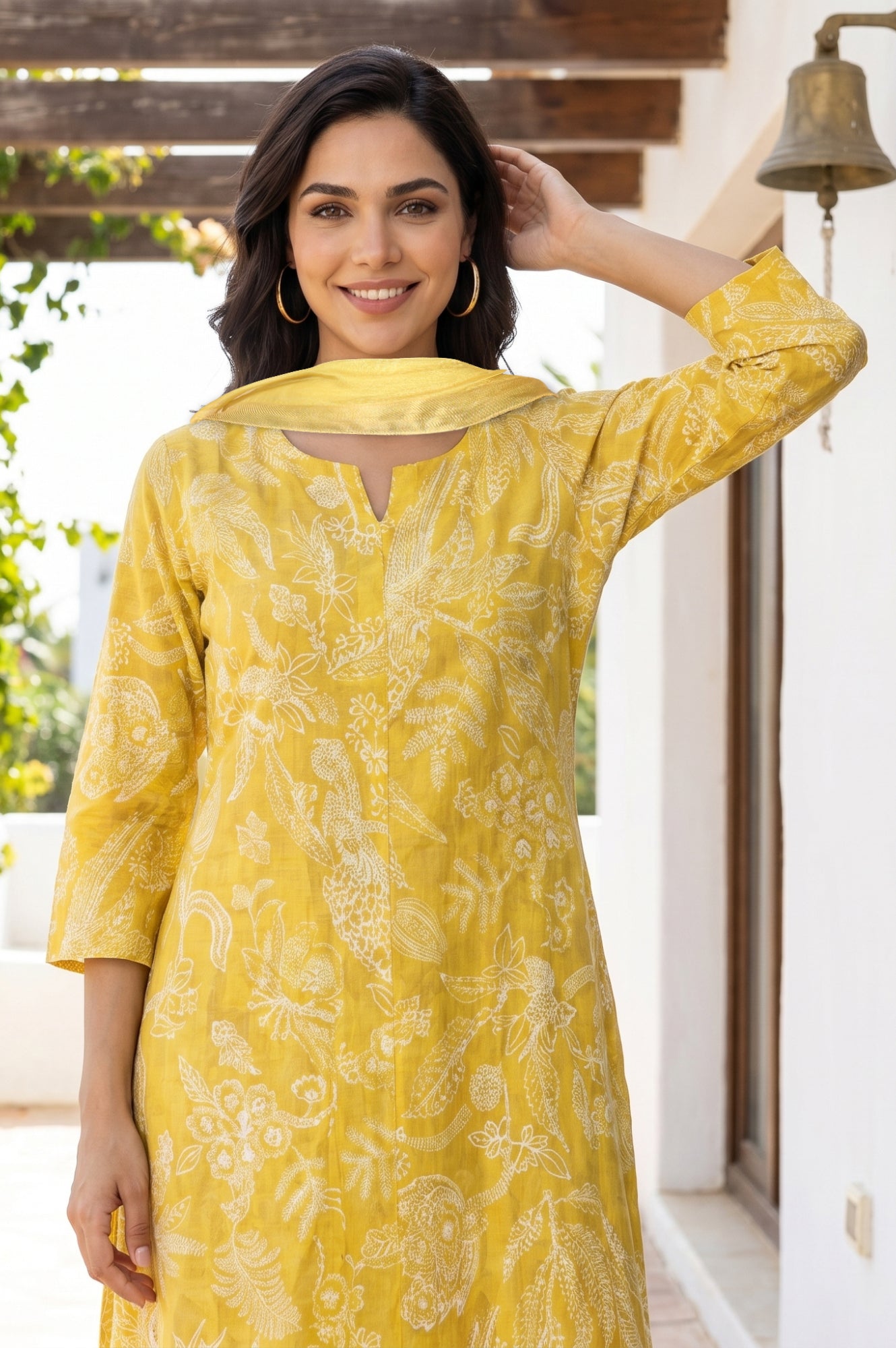 Yellow Floral Printed Semi Sheer Dupatta