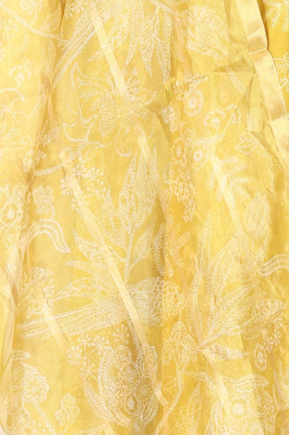Yellow Floral Printed Semi Sheer Dupatta