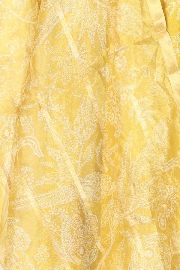 Yellow Floral Printed Semi Sheer Dupatta