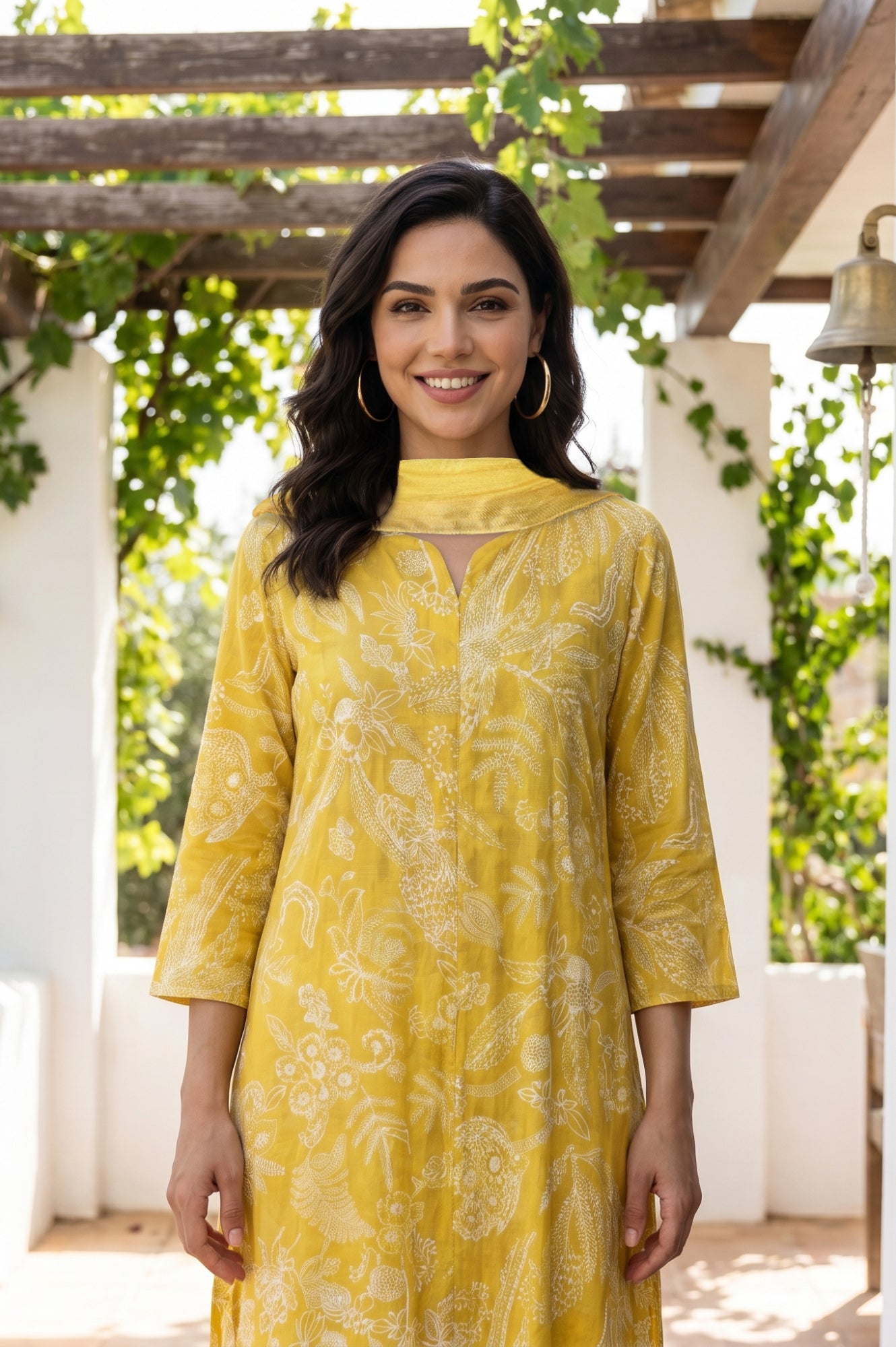 Yellow Floral Printed Semi Sheer Dupatta