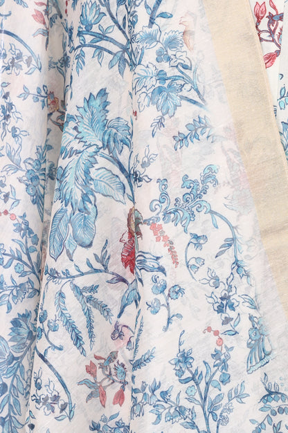 Off White Floral Printed Semi Sheer Dupatta