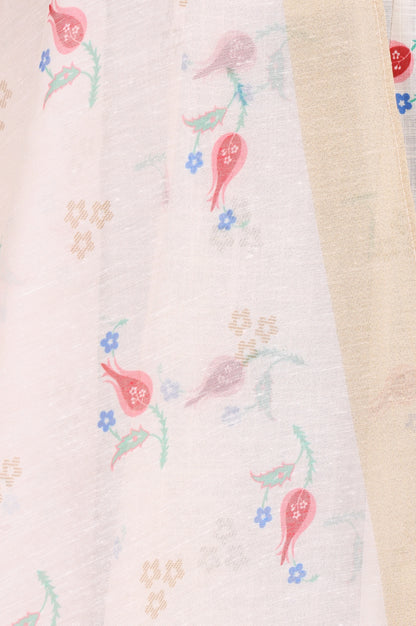 Off-White Floral Printed Semi Sheer Dupatta