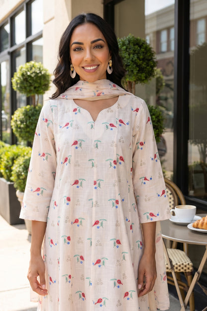 Off-White Floral Printed Semi Sheer Dupatta