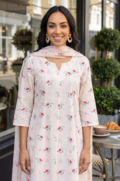 Off-White Floral Printed Semi Sheer Dupatta