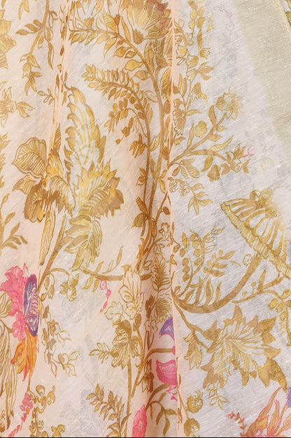 Cream Floral Printed Dupatta
