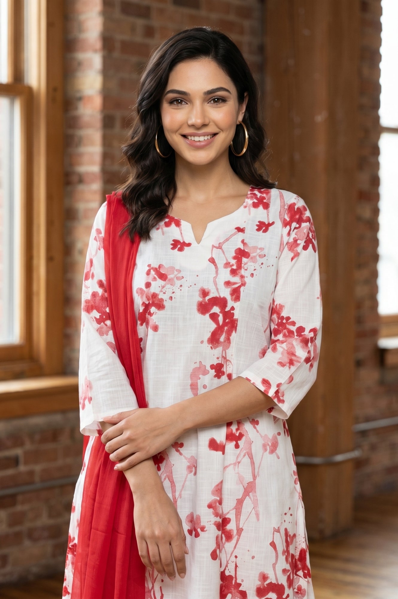 Red Solid Chiffon Dupatta