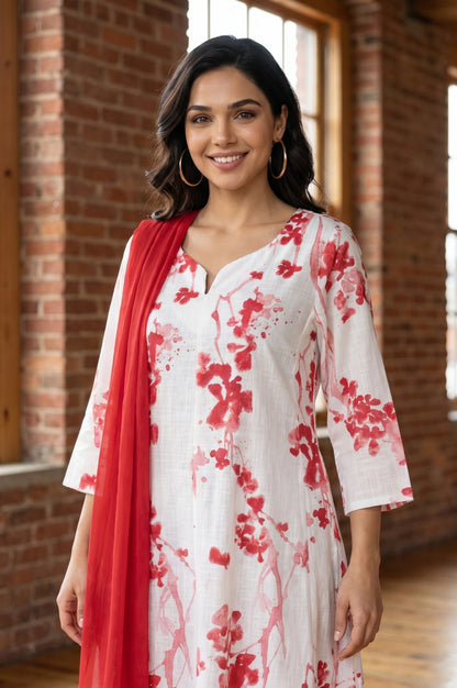 Red Solid Chiffon Dupatta