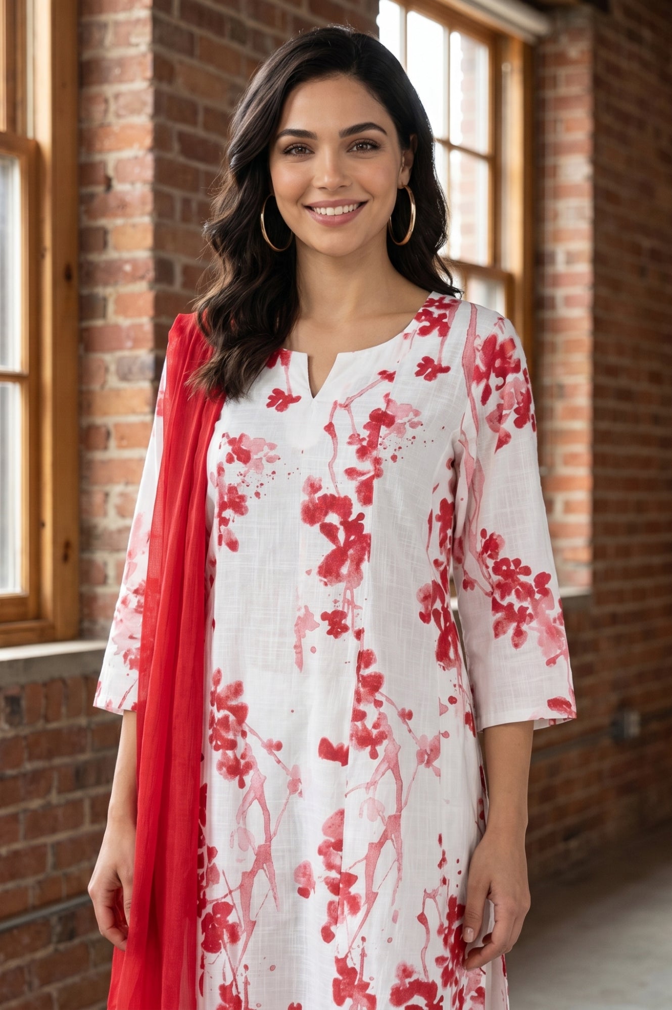 Red Solid Chiffon Dupatta