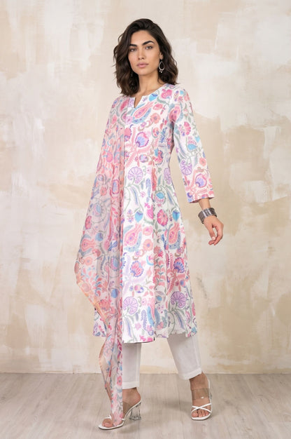 Off White Floral Printed Dupatta