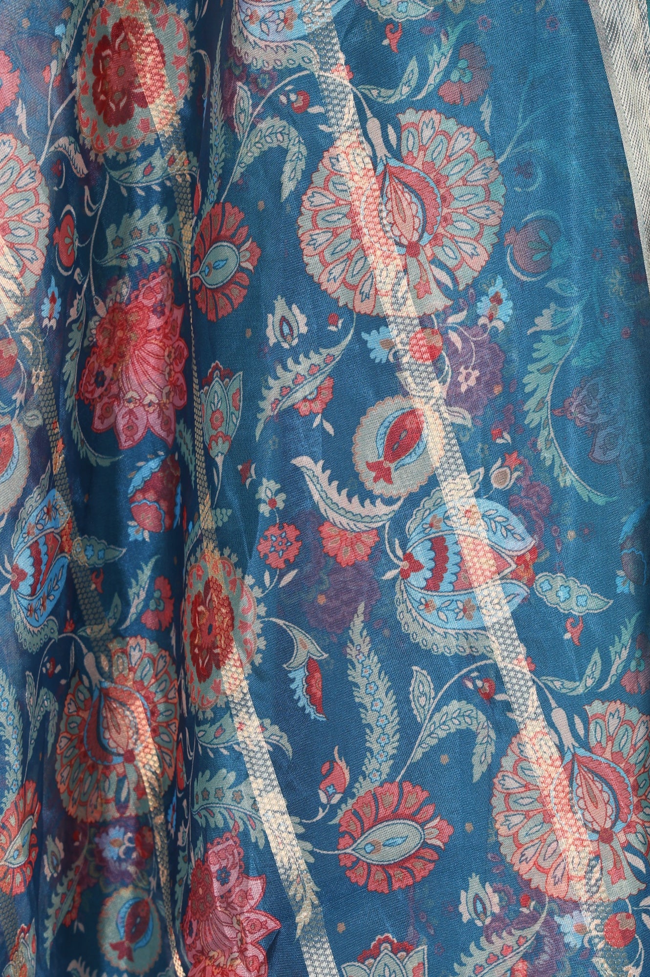 Blue Floral Printed Semi Sheer Dupatta