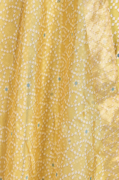 Yellow Geometric Printed Semi Sheer Dupatta