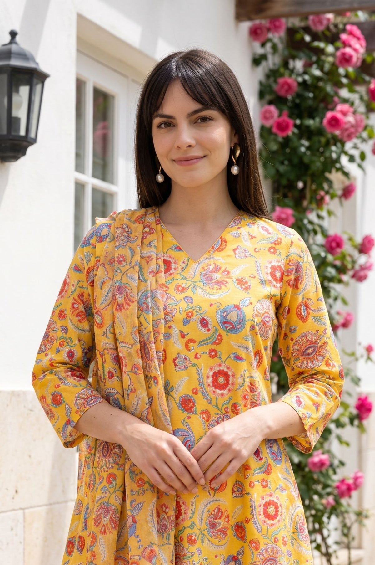 Mustard Floral Printed Dupatta
