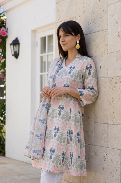 Off White Floral Printed Dupatta