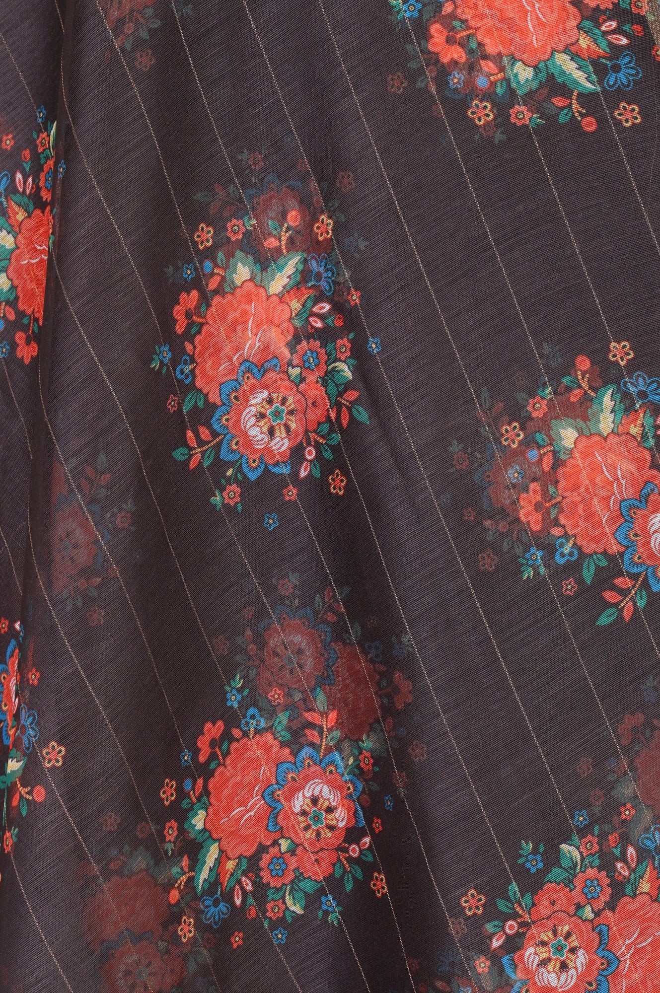 Charcoal Floral Printed Zari Woven Semi Sheer Dupatta