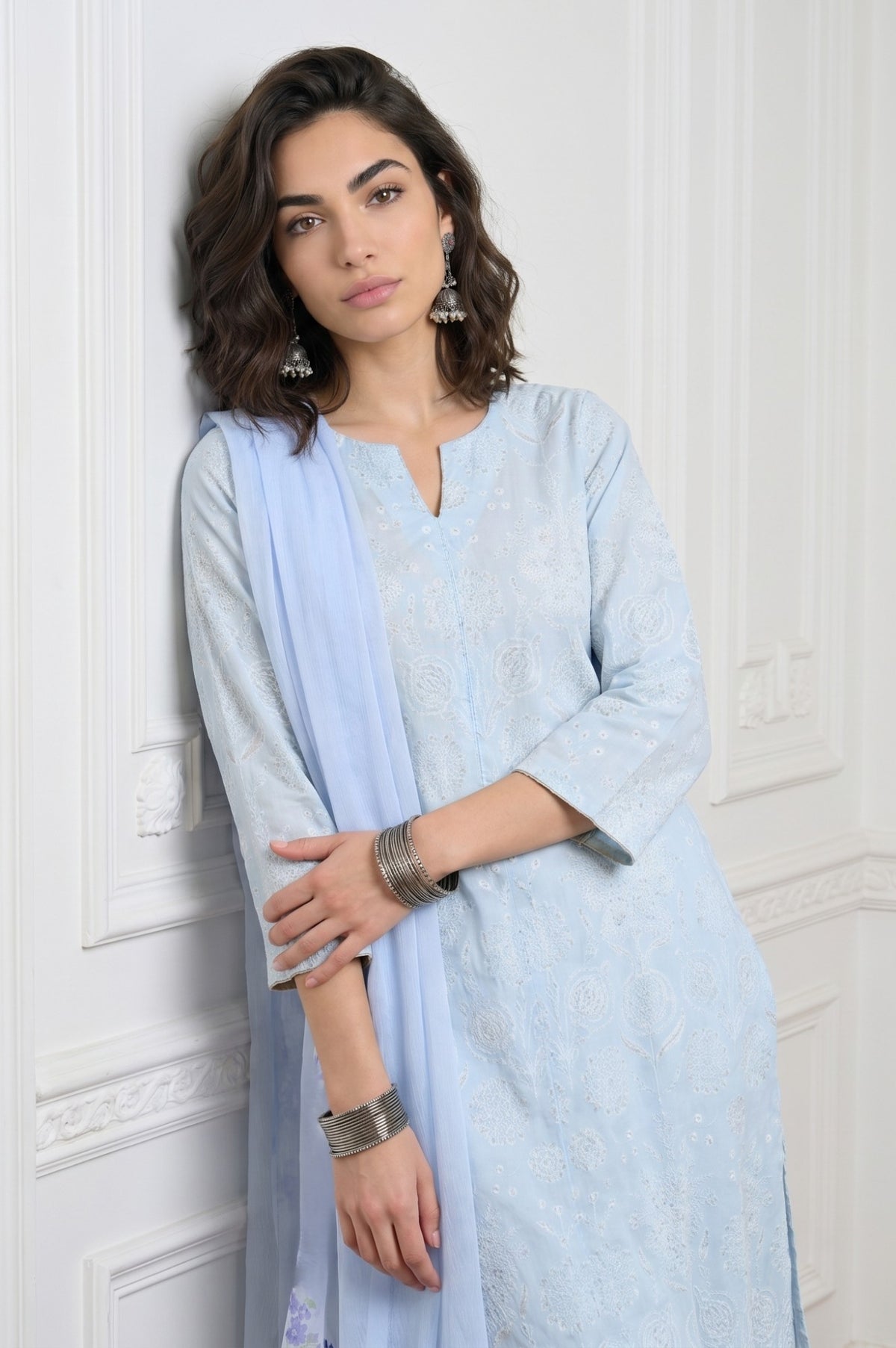 Blue Solid Chiffon Regular Dupatta - WFS