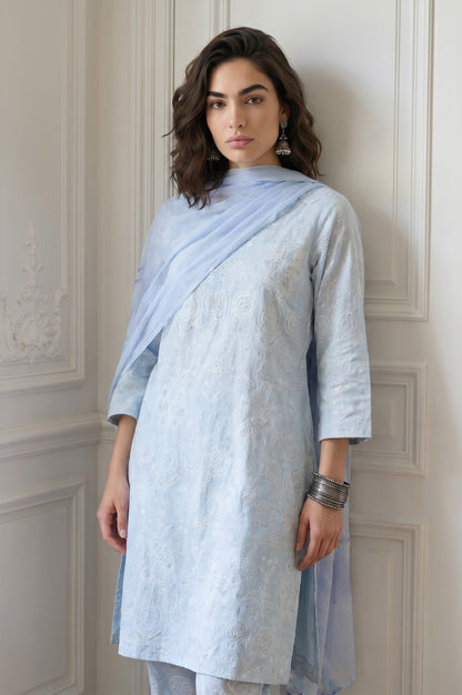 Blue Solid Chiffon Regular Dupatta
