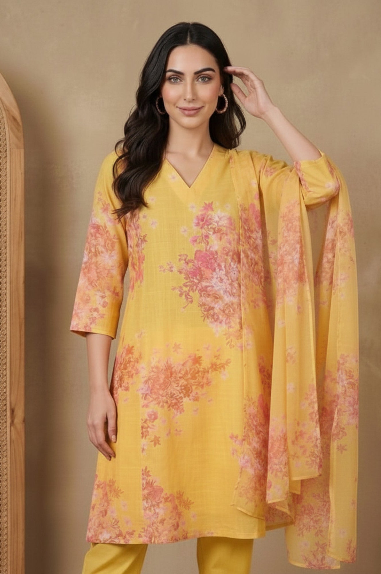 Yellow Floral Printed Dupatta
