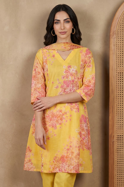 Yellow Floral Printed Dupatta