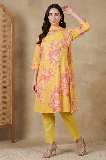 Yellow Floral Printed Dupatta