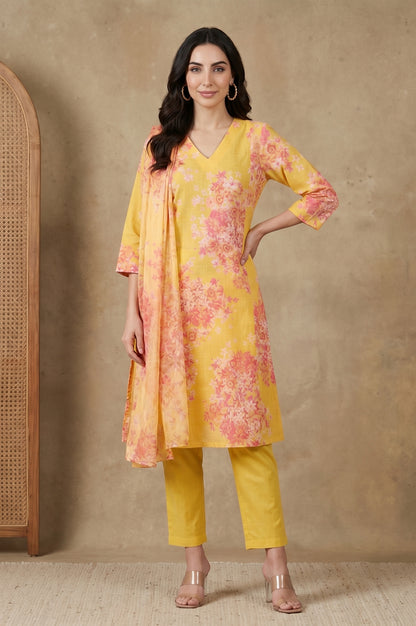 Yellow Floral Printed Dupatta