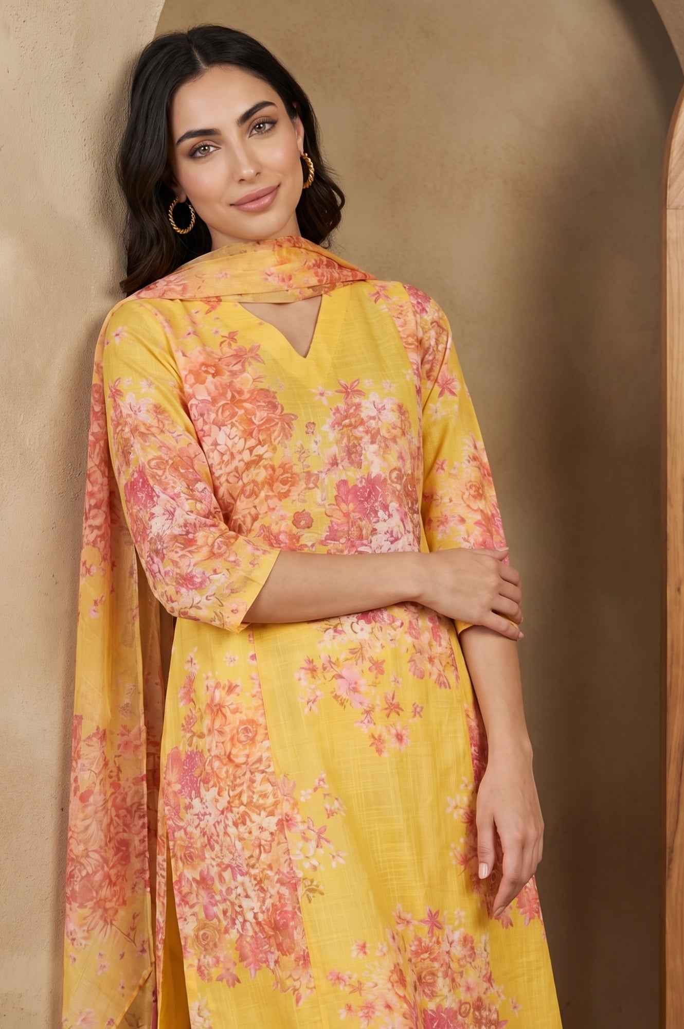 Yellow Floral Printed Dupatta