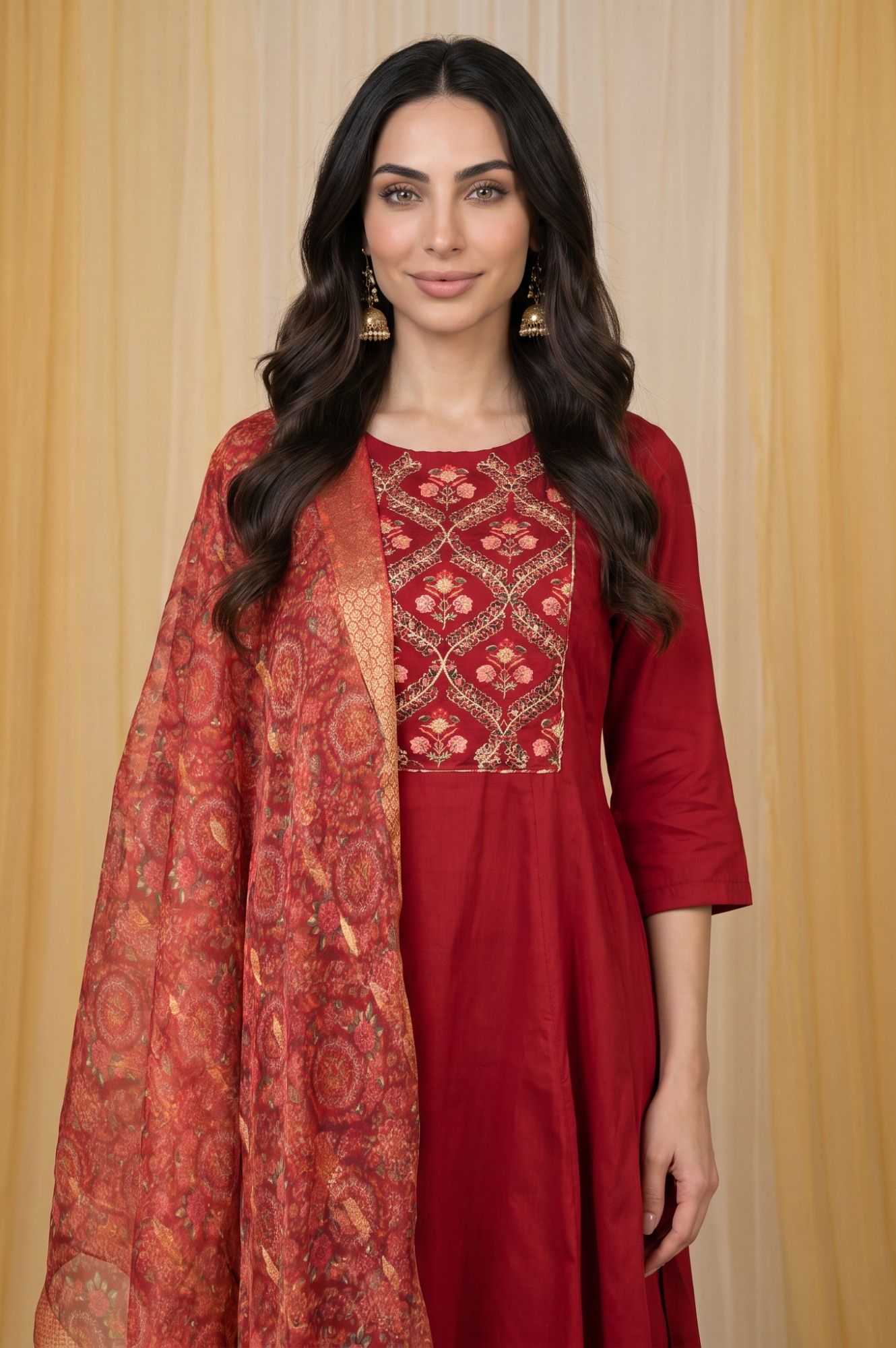 Maroon Zari Paisley Printed Dupatta